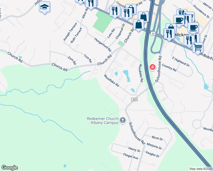 map of restaurants, bars, coffee shops, grocery stores, and more near 16 Kaine Drive in Albany
