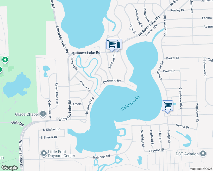 map of restaurants, bars, coffee shops, grocery stores, and more near 7019 Desmond Road in Waterford Township