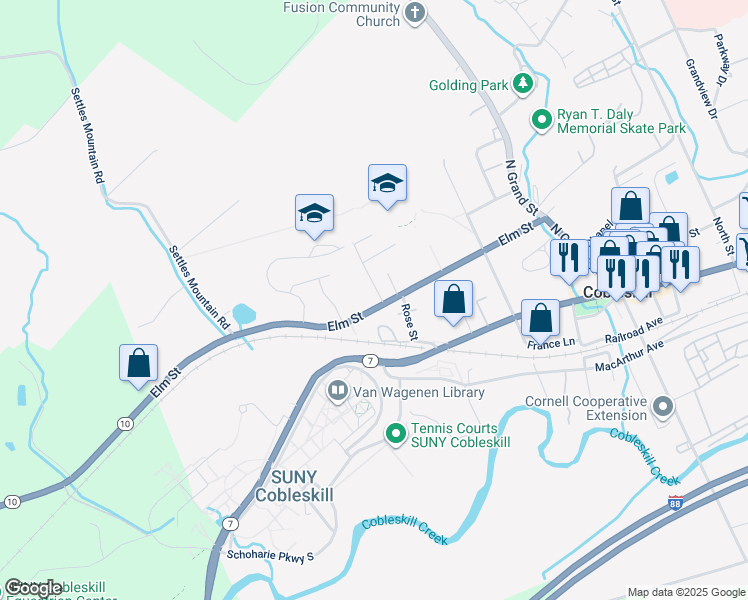 map of restaurants, bars, coffee shops, grocery stores, and more near 109 Lincoln Avenue in Cobleskill