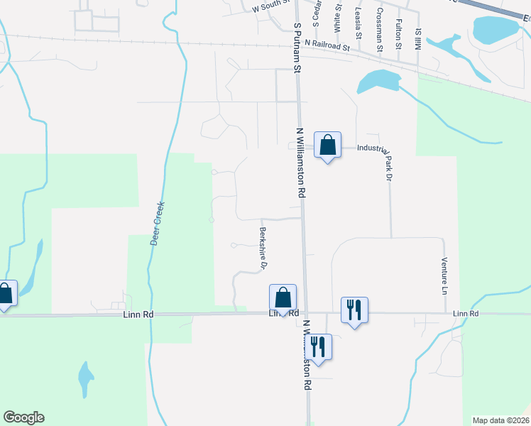 map of restaurants, bars, coffee shops, grocery stores, and more near 1018 Foxborough Dr in Williamston
