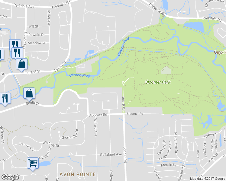 map of restaurants, bars, coffee shops, grocery stores, and more near 992 River Mist Drive in Rochester