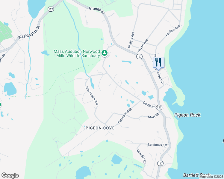 map of restaurants, bars, coffee shops, grocery stores, and more near 2 Munroe Drive in Rockport