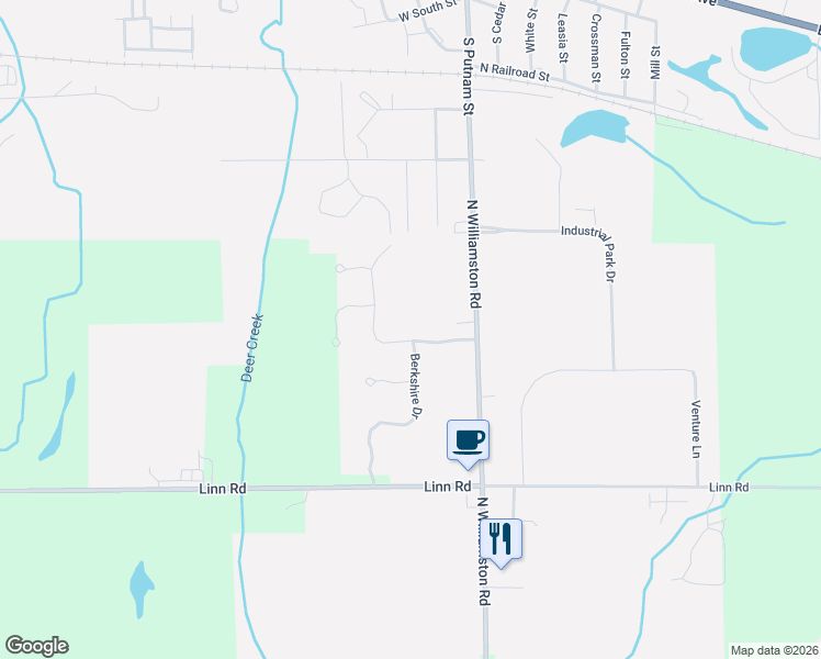 map of restaurants, bars, coffee shops, grocery stores, and more near 1018 Foxborough Drive in Williamston