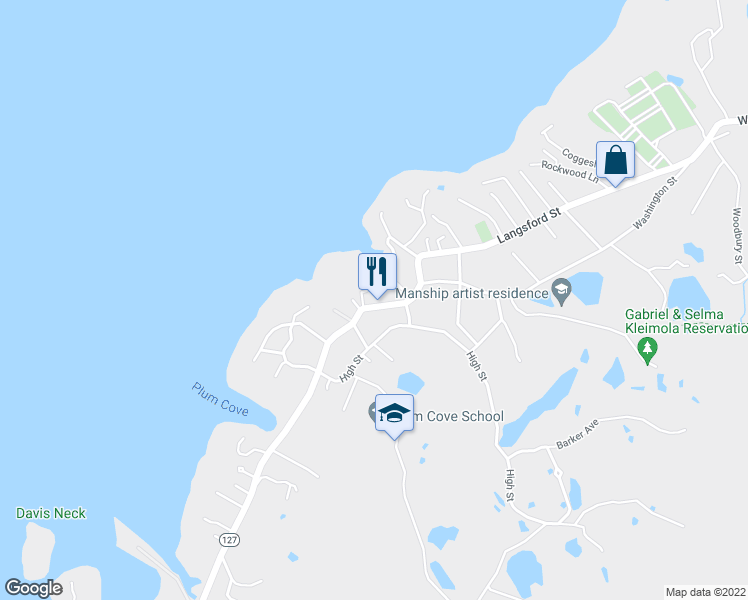 map of restaurants, bars, coffee shops, grocery stores, and more near 1060 Washington Street in Gloucester