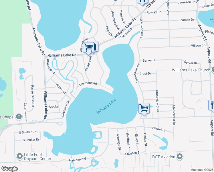map of restaurants, bars, coffee shops, grocery stores, and more near 6810 Desmond Road in Oakland County