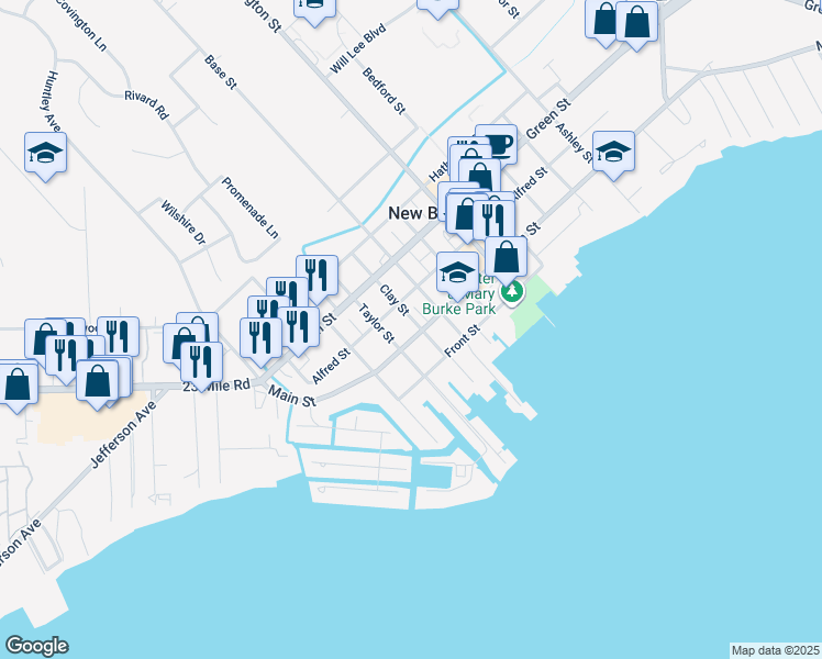 map of restaurants, bars, coffee shops, grocery stores, and more near 51035 Clay Street in New Baltimore