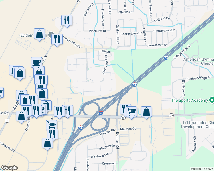 map of restaurants, bars, coffee shops, grocery stores, and more near 28273 South Pointe Lane in New Baltimore