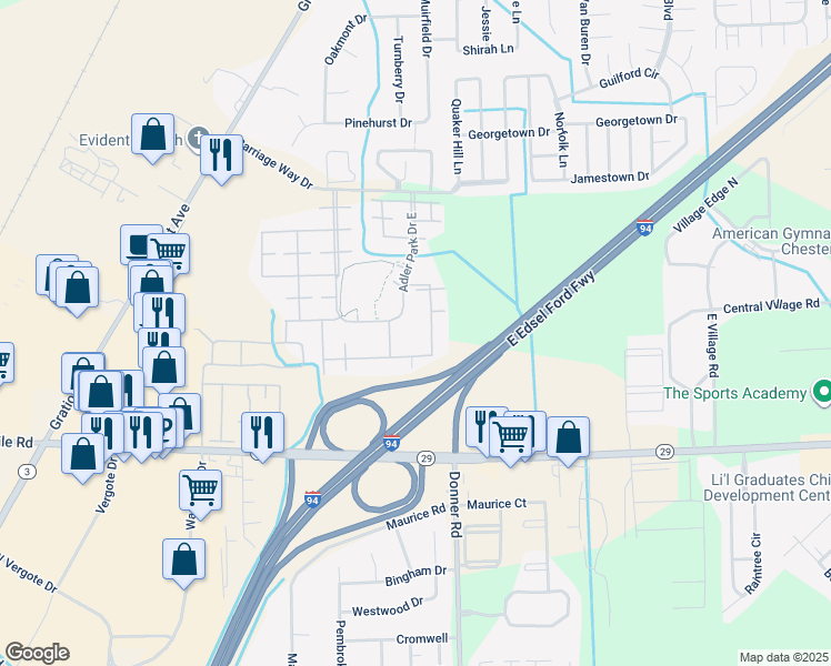 map of restaurants, bars, coffee shops, grocery stores, and more near 28273 South Pointe Lane in New Baltimore