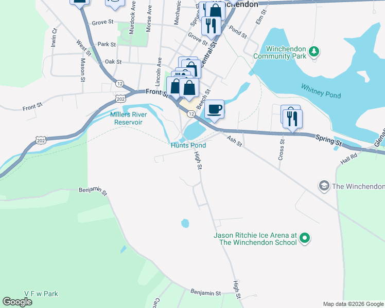 map of restaurants, bars, coffee shops, grocery stores, and more near 19 High Street in Winchendon