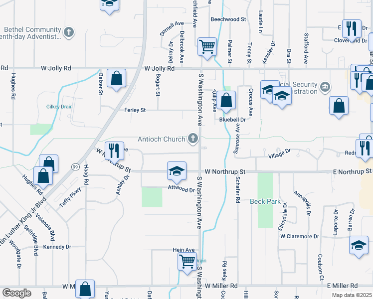 map of restaurants, bars, coffee shops, grocery stores, and more near 820 Mel Avenue in Lansing