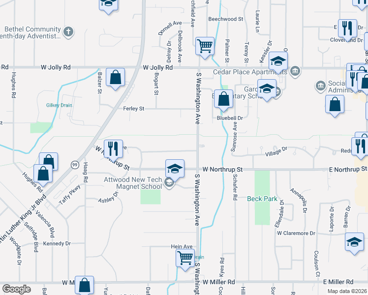 map of restaurants, bars, coffee shops, grocery stores, and more near 820 Mel Avenue in Lansing