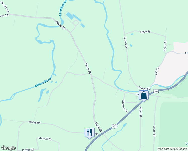 map of restaurants, bars, coffee shops, grocery stores, and more near 575 River Street in Winchendon