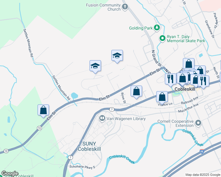 map of restaurants, bars, coffee shops, grocery stores, and more near 109 Lincoln Avenue in Cobleskill