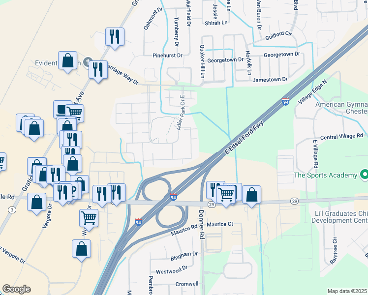 map of restaurants, bars, coffee shops, grocery stores, and more near 28273 South Pointe Lane in New Baltimore