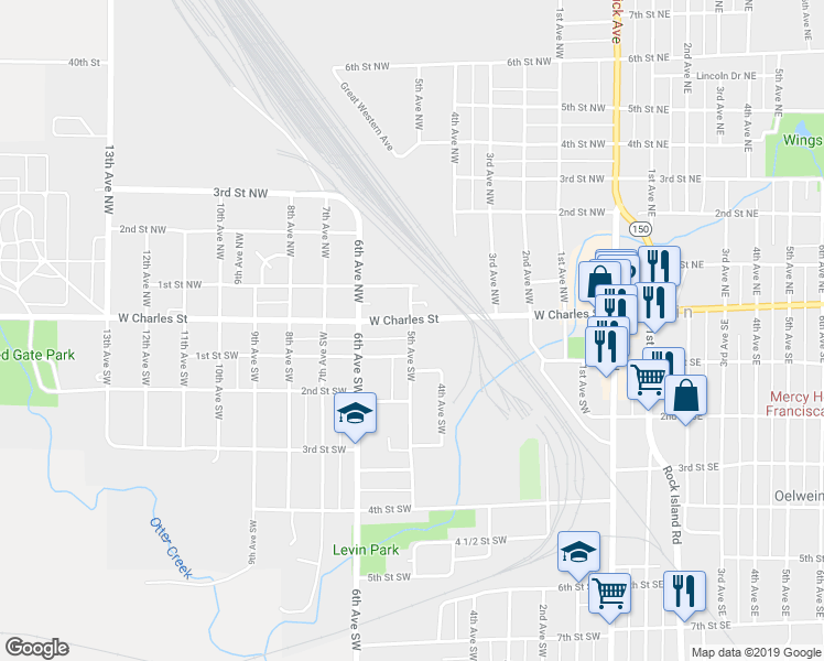 map of restaurants, bars, coffee shops, grocery stores, and more near 31 5th Avenue Southwest in Oelwein