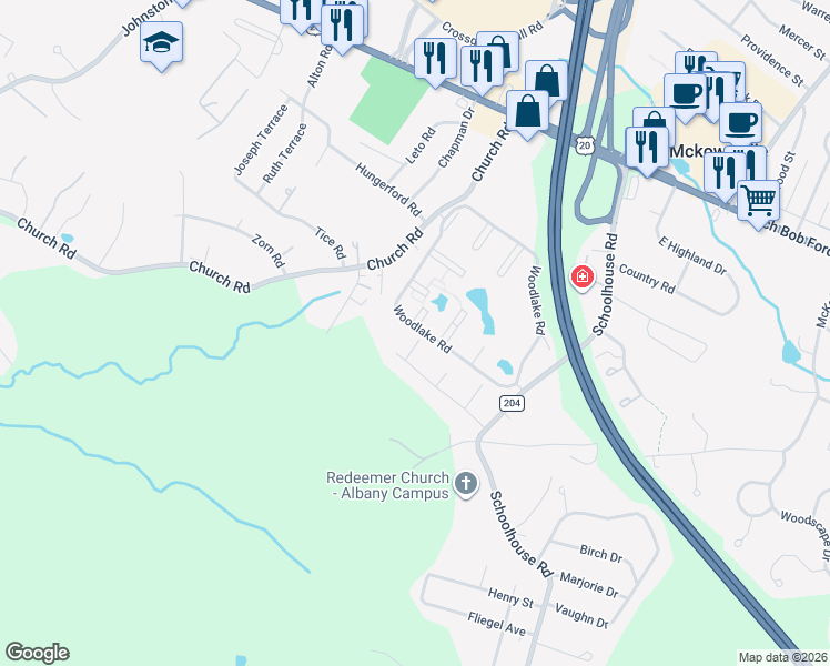 map of restaurants, bars, coffee shops, grocery stores, and more near 33 Jeffrey Terrace in Albany