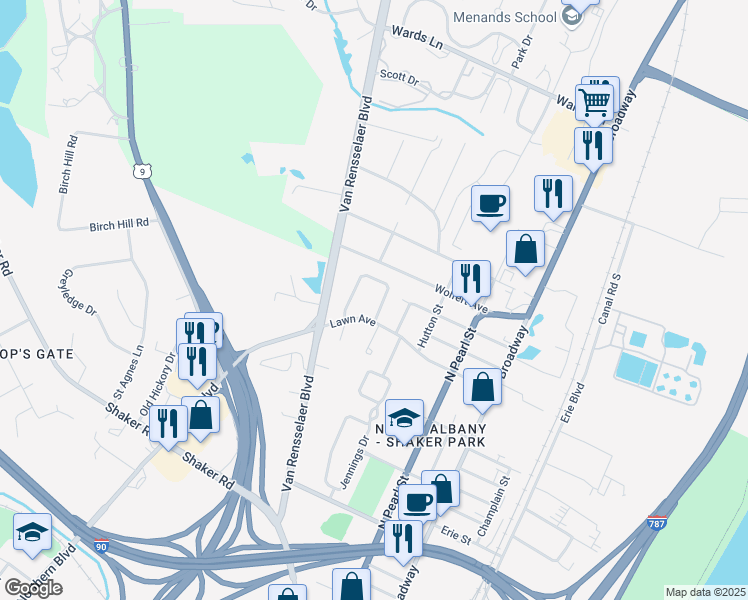 map of restaurants, bars, coffee shops, grocery stores, and more near 4 Limerick Drive in Albany