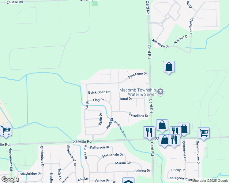 map of restaurants, bars, coffee shops, grocery stores, and more near 51460 Cart Drive in Macomb