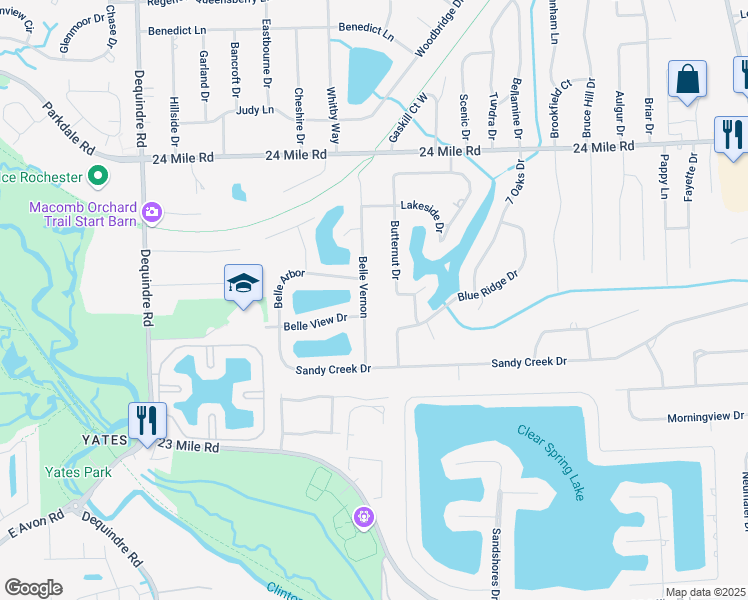 map of restaurants, bars, coffee shops, grocery stores, and more near 52461 Butternut Drive in Macomb County