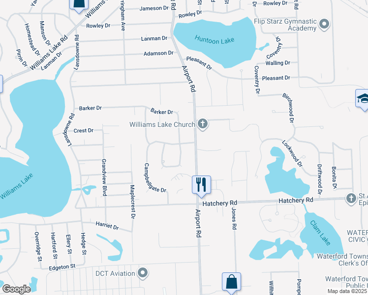 map of restaurants, bars, coffee shops, grocery stores, and more near 2774 Campbellgate Drive in Waterford Township