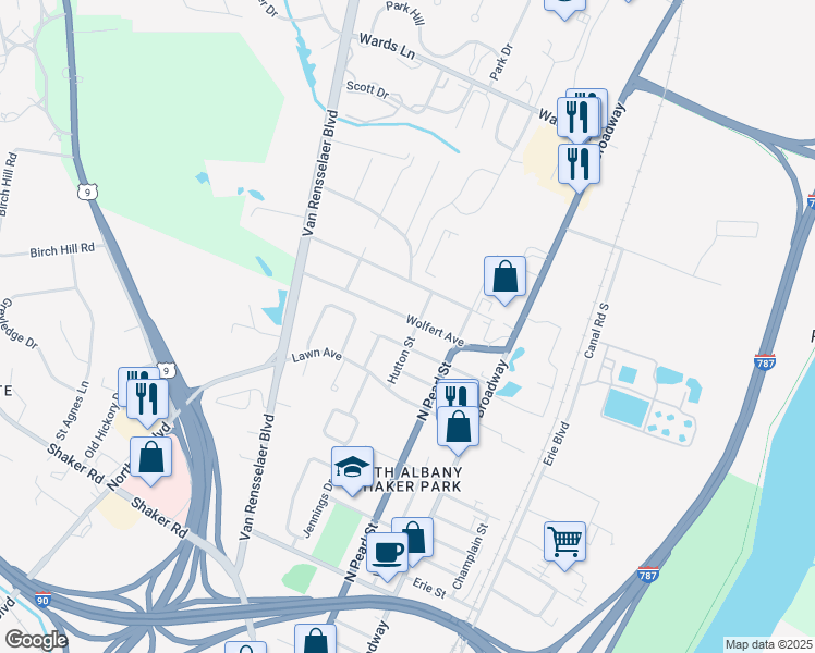 map of restaurants, bars, coffee shops, grocery stores, and more near 8 Hutton Street in Menands