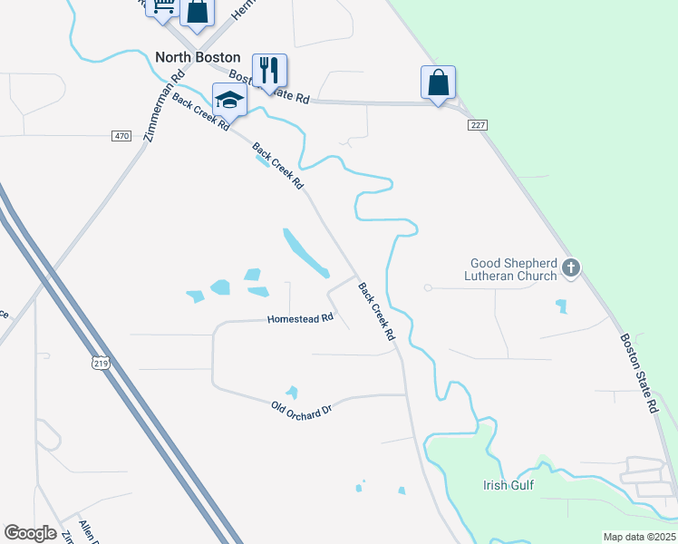 map of restaurants, bars, coffee shops, grocery stores, and more near 7664 Back Creek Road in Hamburg