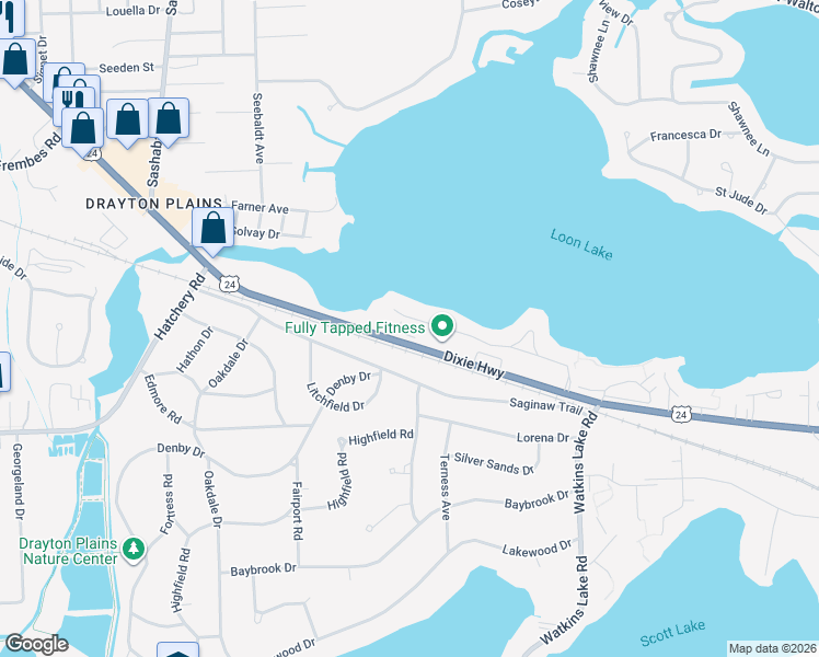 map of restaurants, bars, coffee shops, grocery stores, and more near 3900 Dixie Highway in Oakland County
