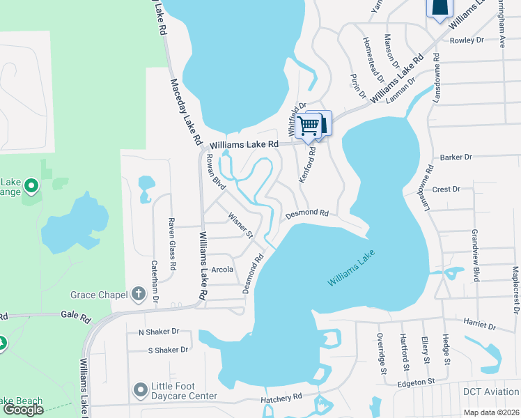 map of restaurants, bars, coffee shops, grocery stores, and more near 2816 Rowan Boulevard in Waterford Township