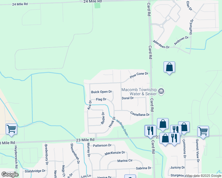 map of restaurants, bars, coffee shops, grocery stores, and more near 51460 Cart Drive in Macomb