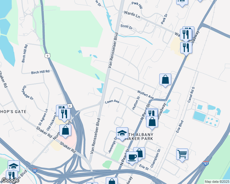 map of restaurants, bars, coffee shops, grocery stores, and more near 4 Limerick Drive in Albany