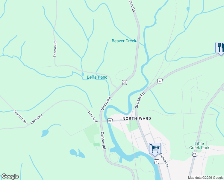 map of restaurants, bars, coffee shops, grocery stores, and more near 4053 Thomas Road in Port Stanley