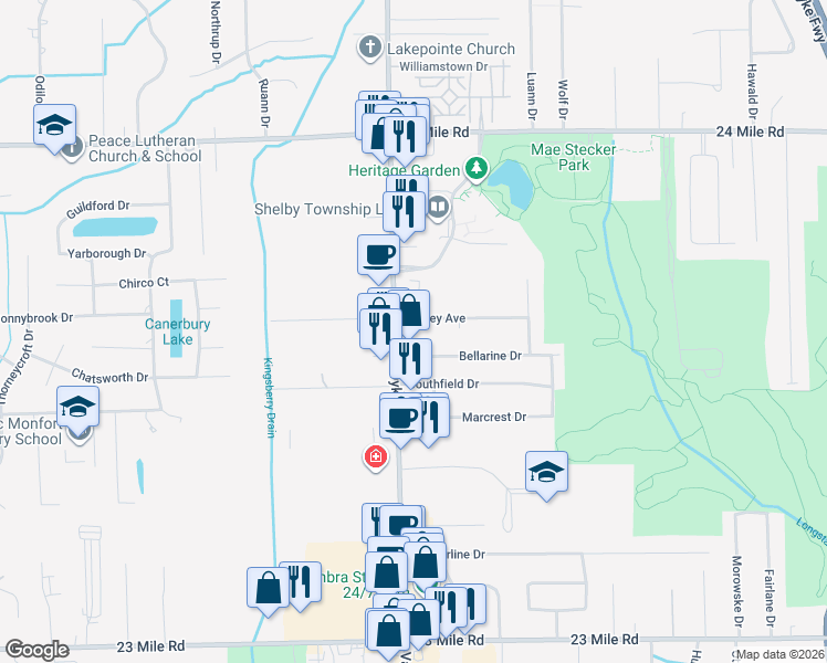 map of restaurants, bars, coffee shops, grocery stores, and more near 52188 Van Dyke Avenue in Macomb County