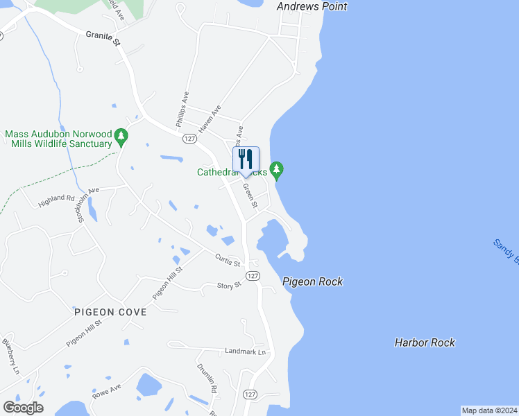 map of restaurants, bars, coffee shops, grocery stores, and more near 10 Breakwater Avenue in Rockport