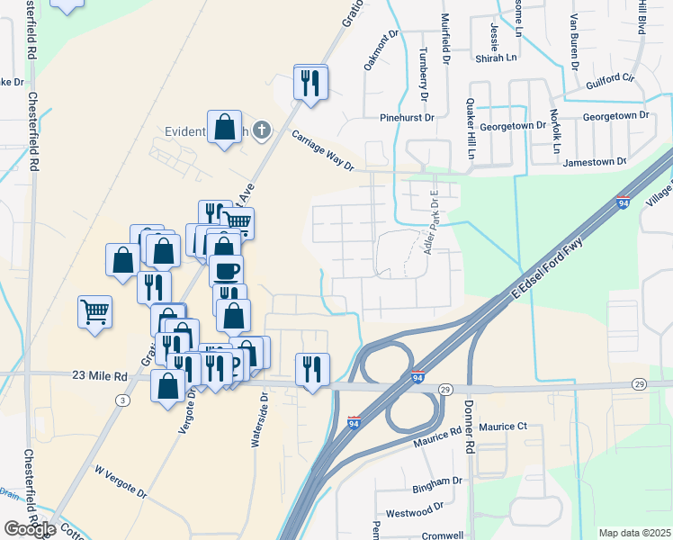 map of restaurants, bars, coffee shops, grocery stores, and more near 51619 Hale Lane in New Baltimore