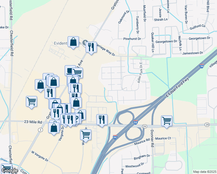 map of restaurants, bars, coffee shops, grocery stores, and more near 51619 Hale Lane in New Baltimore