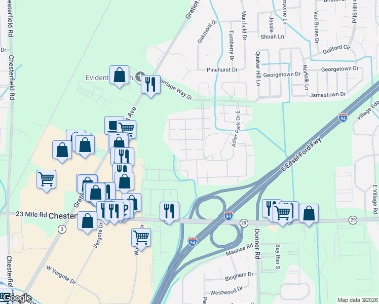 map of restaurants, bars, coffee shops, grocery stores, and more near Hale Ln in Macomb