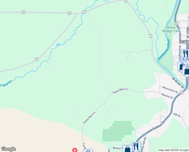 map of restaurants, bars, coffee shops, grocery stores, and more near 12741 Redbird Ridge Lane in Darlington