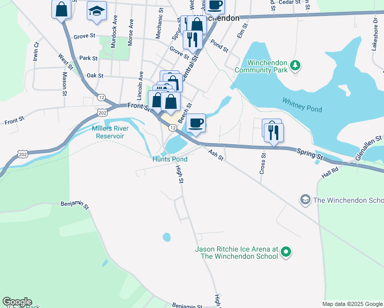 map of restaurants, bars, coffee shops, grocery stores, and more near 35 Branch Street in Winchendon