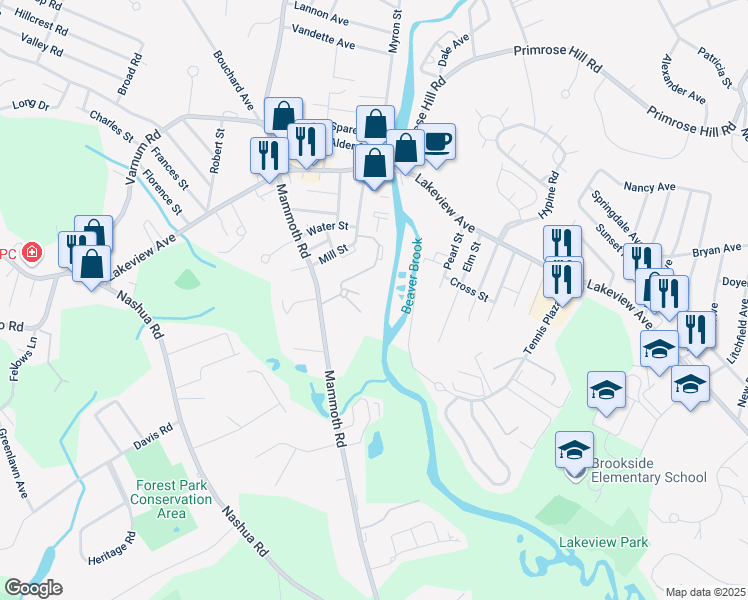 map of restaurants, bars, coffee shops, grocery stores, and more near 14 Dallas Drive in Dracut