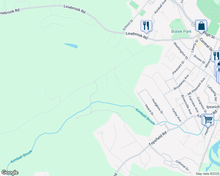 map of restaurants, bars, coffee shops, grocery stores, and more near 42 Pineswamp Road in Ipswich