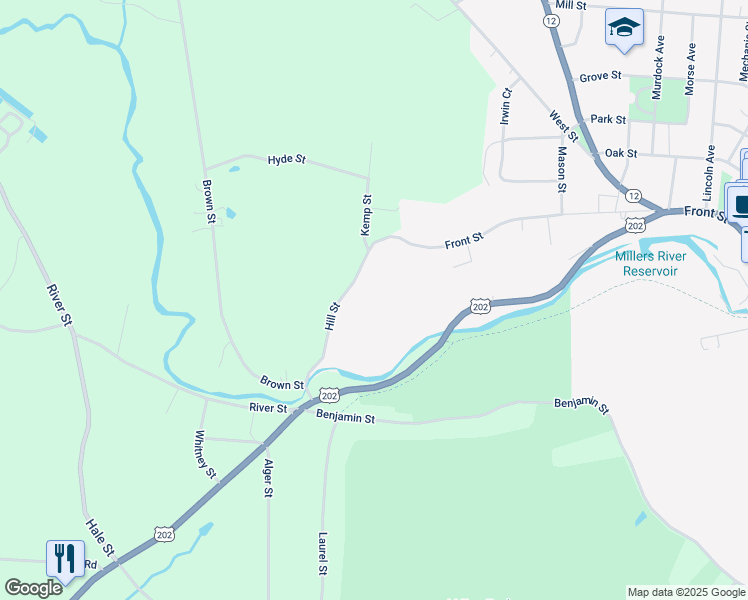 map of restaurants, bars, coffee shops, grocery stores, and more near 99 Hill Street in Winchendon