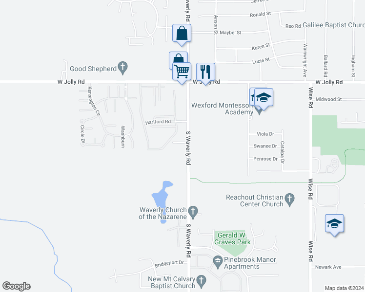 map of restaurants, bars, coffee shops, grocery stores, and more near 3911 Phoenix Drive in Lansing