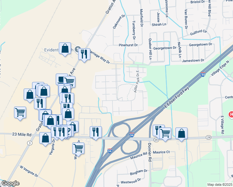 map of restaurants, bars, coffee shops, grocery stores, and more near 51761 Adler Park Drive West in New Baltimore