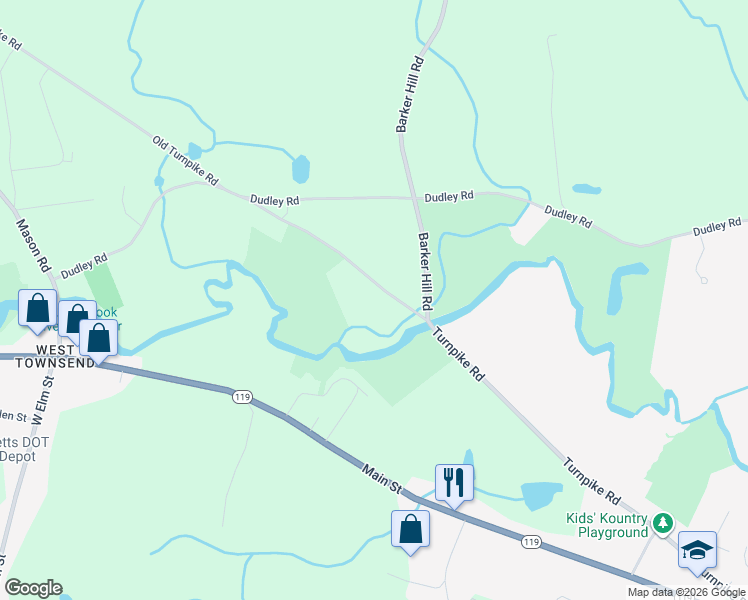 map of restaurants, bars, coffee shops, grocery stores, and more near 88 Turnpike Road in Townsend