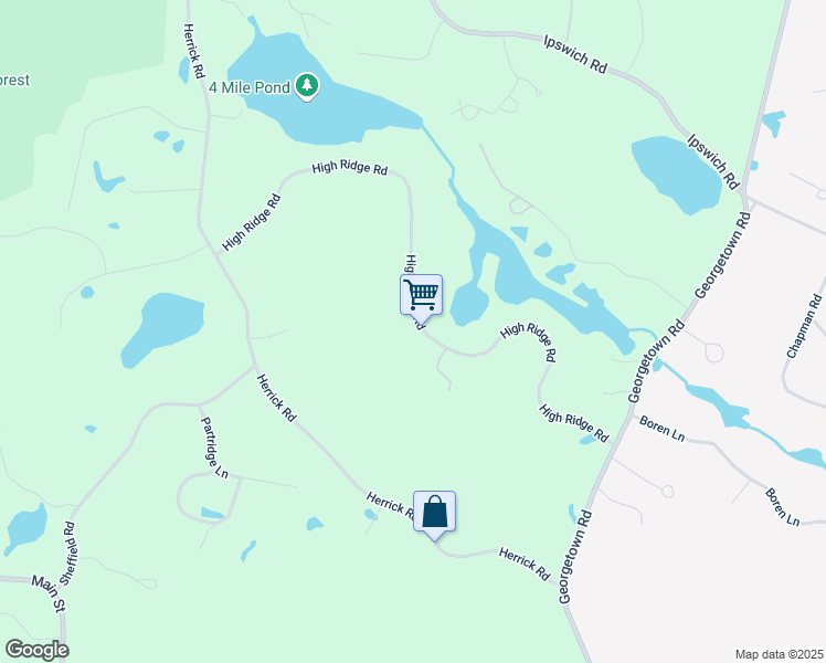 map of restaurants, bars, coffee shops, grocery stores, and more near 74 High Ridge Road in Boxford
