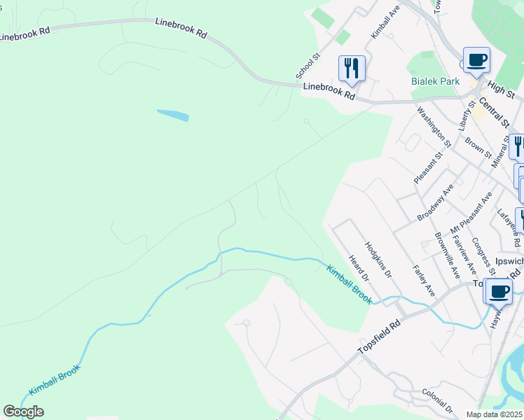 map of restaurants, bars, coffee shops, grocery stores, and more near 42 Pineswamp Road in Ipswich