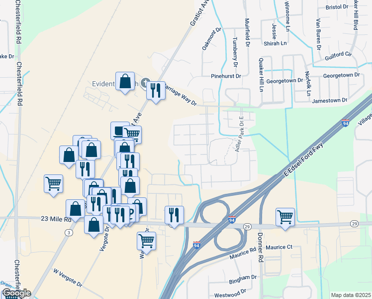 map of restaurants, bars, coffee shops, grocery stores, and more near 51558 Stern Lane in New Baltimore