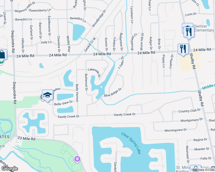 map of restaurants, bars, coffee shops, grocery stores, and more near 52623 7 Oaks Drive in Macomb County