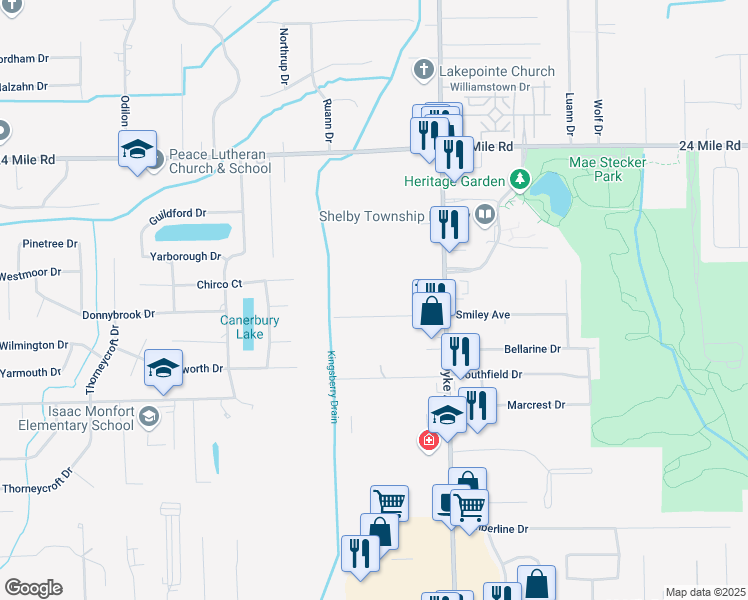 map of restaurants, bars, coffee shops, grocery stores, and more near 7645 Smiley Avenue in Macomb County