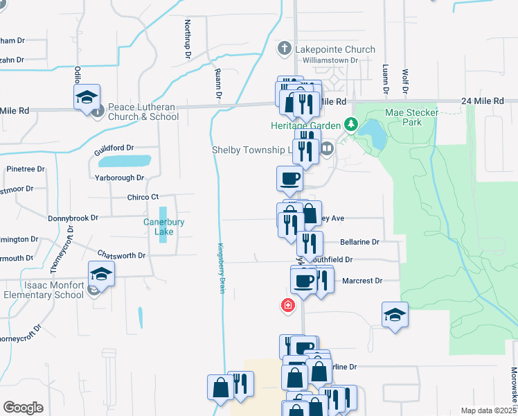 map of restaurants, bars, coffee shops, grocery stores, and more near 7645 Smiley Avenue in Macomb County